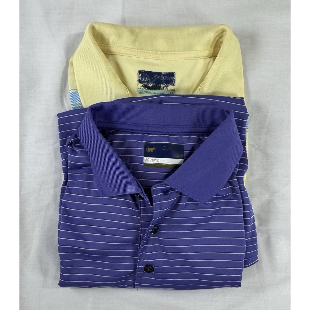 Lot of‎ 2 Jack Nicklaus Golf Polo Shirt - Large Purple And Yellow Stripped Golf